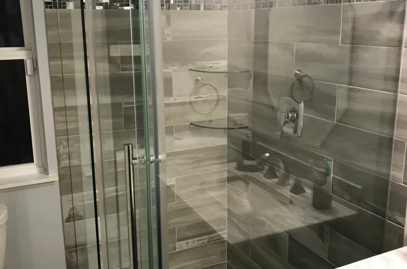 Glen Ellyn powder room shower renovation with glass enclosure